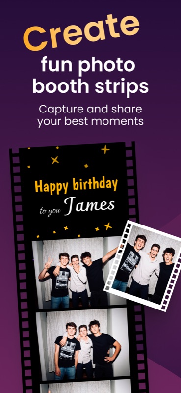 Custom photo booth strip template with happy birthday design made in BoothLab