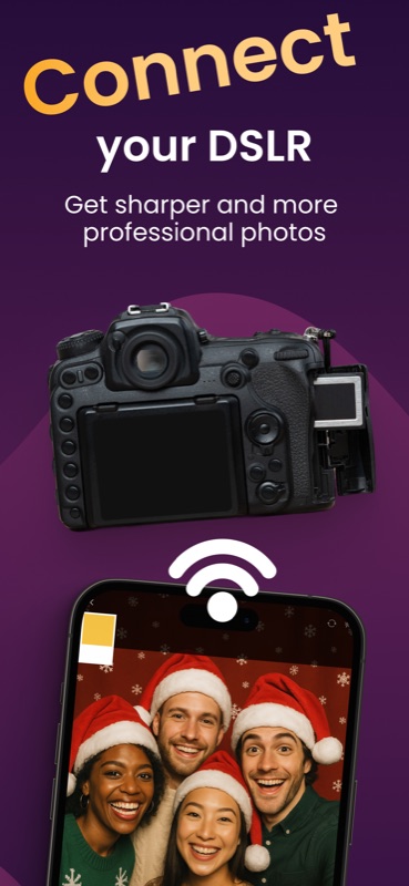 Sony DSLR camera connected wirelessly to the BoothLab photo booth app